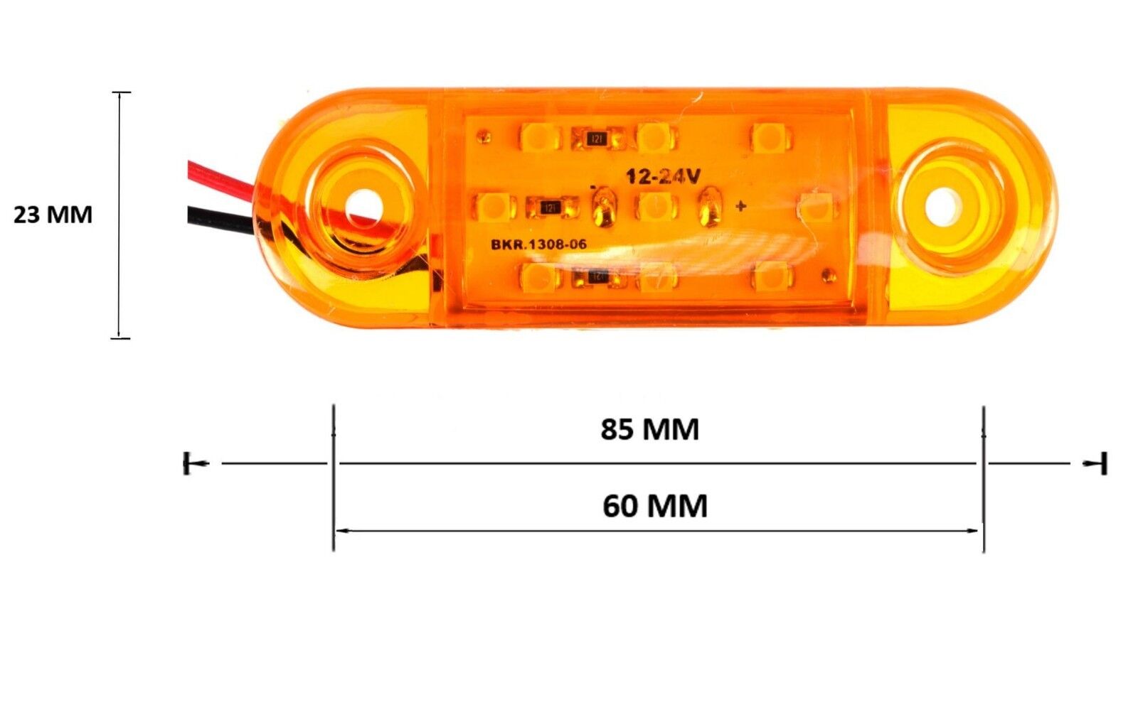 Светодиоден LED маркер габарит 9 диода, 24V, оранжев/жълт