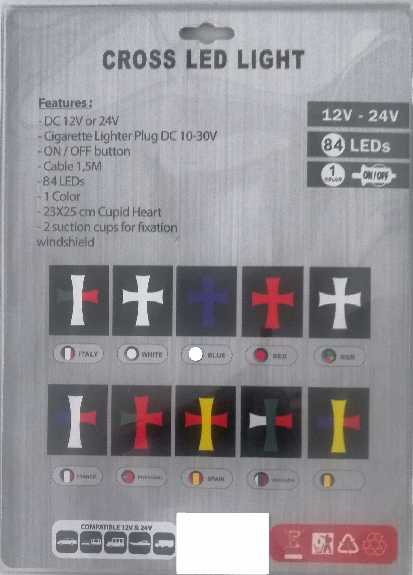 LED Кръст за Кола с 84 SMD Светодиода и Захранване от Запалка