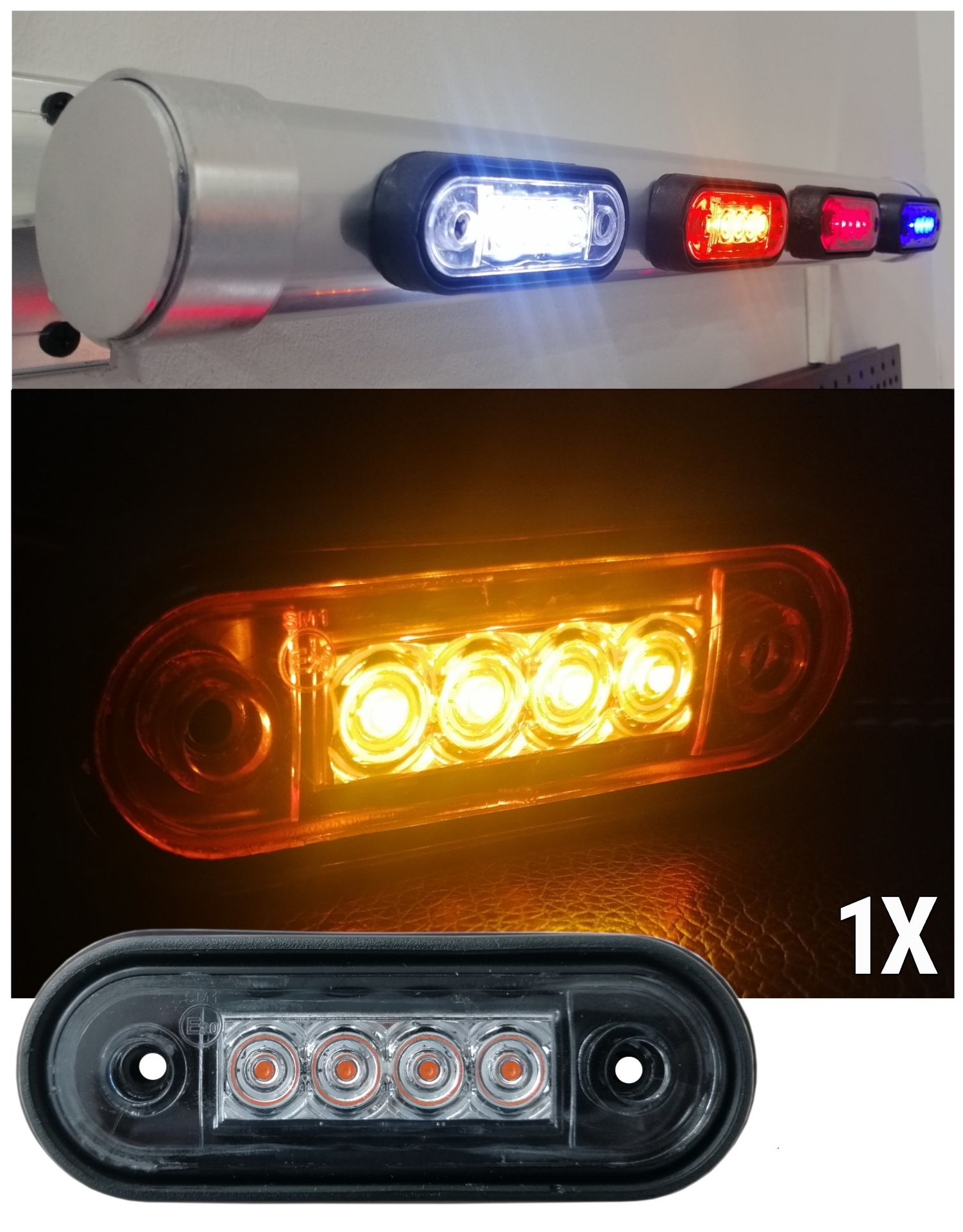 Оранжев LED Маркер 12V-36V с Извит Гръб за Камион, Бус, Ремарке